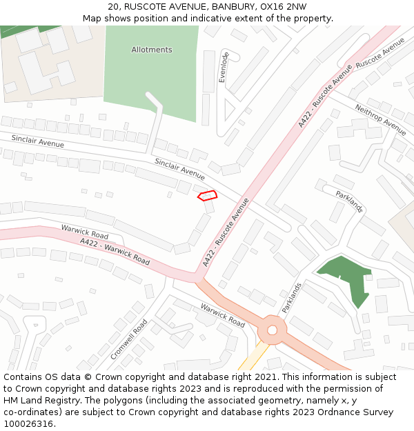 20, RUSCOTE AVENUE, BANBURY, OX16 2NW: Location map and indicative extent of plot