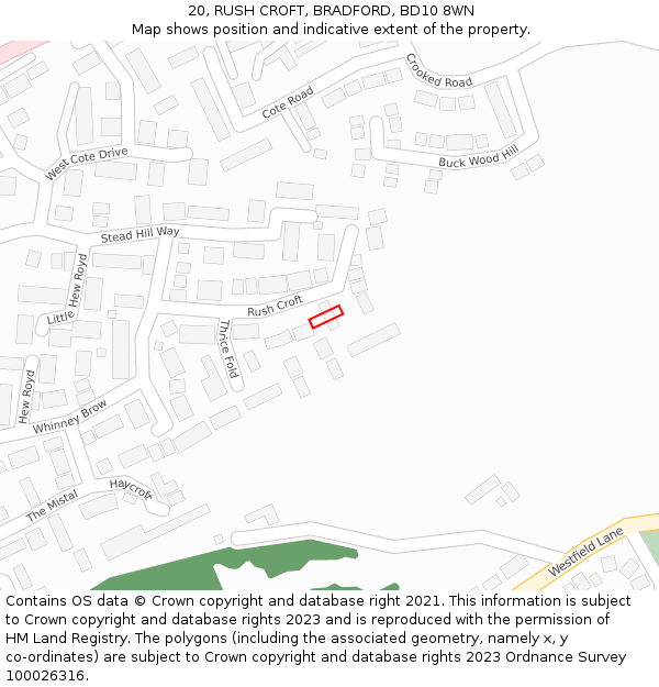 20, RUSH CROFT, BRADFORD, BD10 8WN: Location map and indicative extent of plot