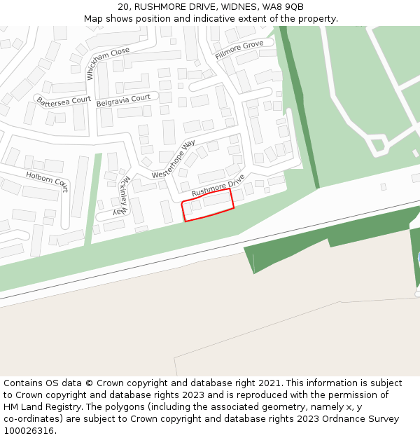 20, RUSHMORE DRIVE, WIDNES, WA8 9QB: Location map and indicative extent of plot