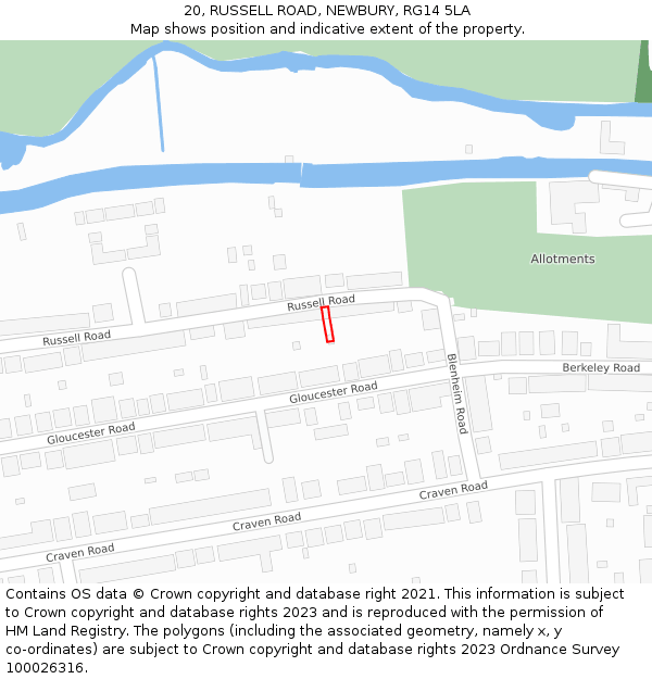 20, RUSSELL ROAD, NEWBURY, RG14 5LA: Location map and indicative extent of plot