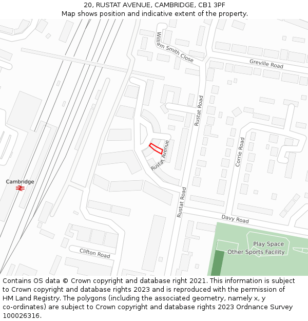 20, RUSTAT AVENUE, CAMBRIDGE, CB1 3PF: Location map and indicative extent of plot