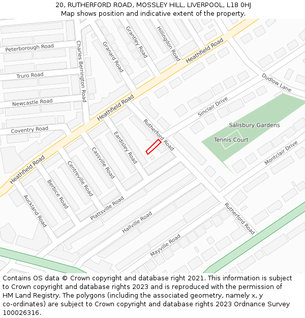 20, RUTHERFORD ROAD, MOSSLEY HILL, LIVERPOOL, L18 0HJ: Location map and indicative extent of plot