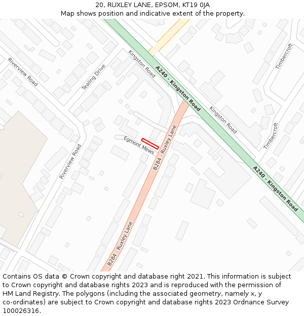 20, RUXLEY LANE, EPSOM, KT19 0JA: Location map and indicative extent of plot