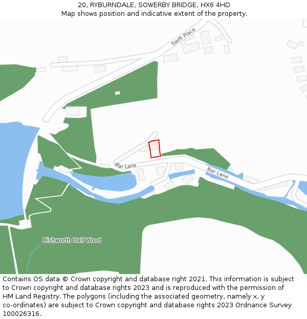 20, RYBURNDALE, SOWERBY BRIDGE, HX6 4HD: Location map and indicative extent of plot