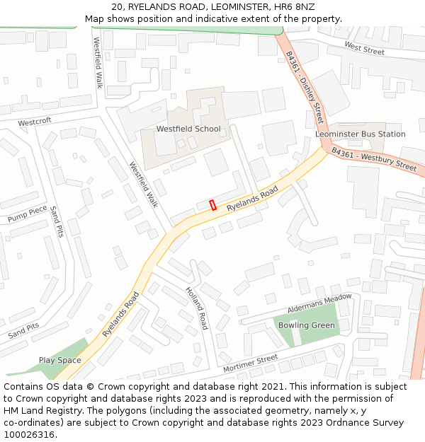 20, RYELANDS ROAD, LEOMINSTER, HR6 8NZ: Location map and indicative extent of plot