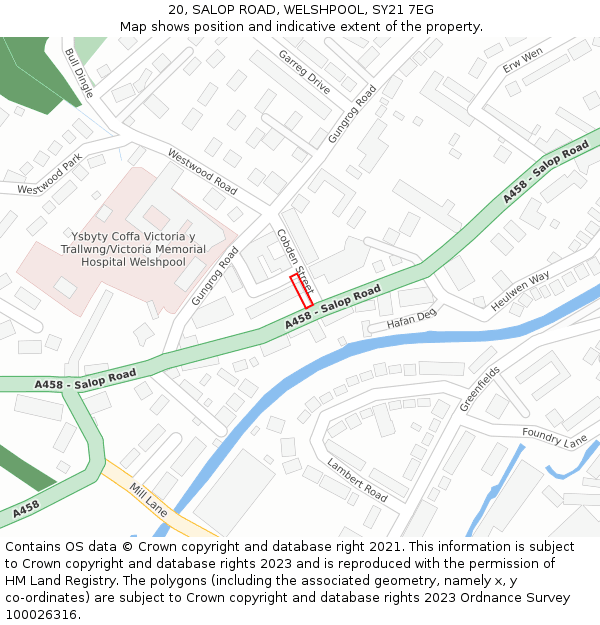 20, SALOP ROAD, WELSHPOOL, SY21 7EG: Location map and indicative extent of plot