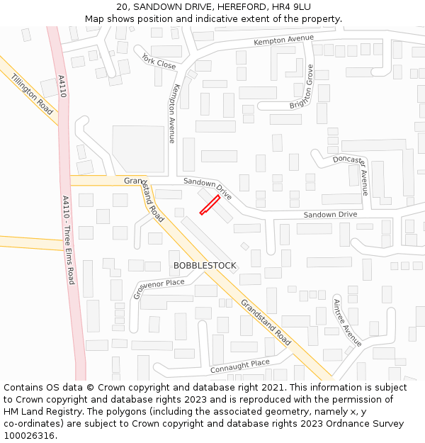 20, SANDOWN DRIVE, HEREFORD, HR4 9LU: Location map and indicative extent of plot