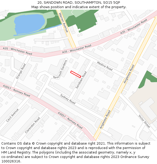 20, SANDOWN ROAD, SOUTHAMPTON, SO15 5QP: Location map and indicative extent of plot
