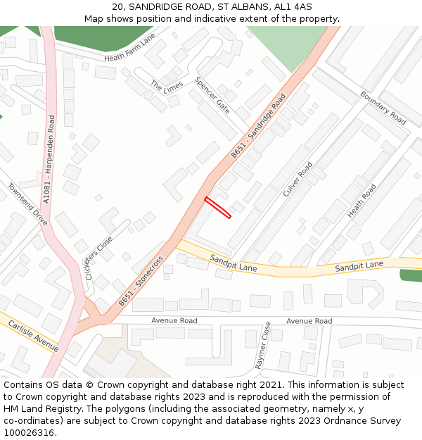 20, SANDRIDGE ROAD, ST ALBANS, AL1 4AS: Location map and indicative extent of plot