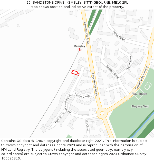 20, SANDSTONE DRIVE, KEMSLEY, SITTINGBOURNE, ME10 2PL: Location map and indicative extent of plot
