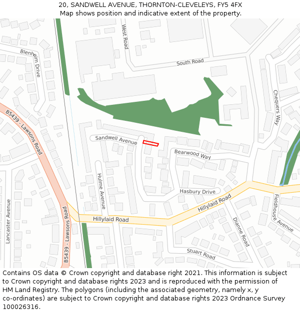 20, SANDWELL AVENUE, THORNTON-CLEVELEYS, FY5 4FX: Location map and indicative extent of plot