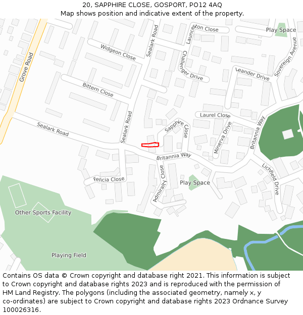 20, SAPPHIRE CLOSE, GOSPORT, PO12 4AQ: Location map and indicative extent of plot