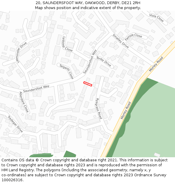 20, SAUNDERSFOOT WAY, OAKWOOD, DERBY, DE21 2RH: Location map and indicative extent of plot