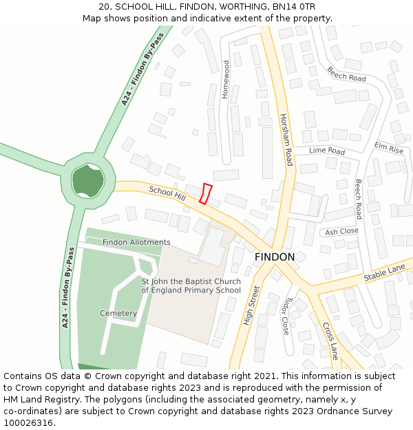 20, SCHOOL HILL, FINDON, WORTHING, BN14 0TR: Location map and indicative extent of plot