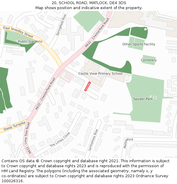 20, SCHOOL ROAD, MATLOCK, DE4 3DS: Location map and indicative extent of plot