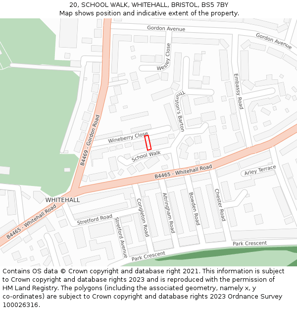 20, SCHOOL WALK, WHITEHALL, BRISTOL, BS5 7BY: Location map and indicative extent of plot