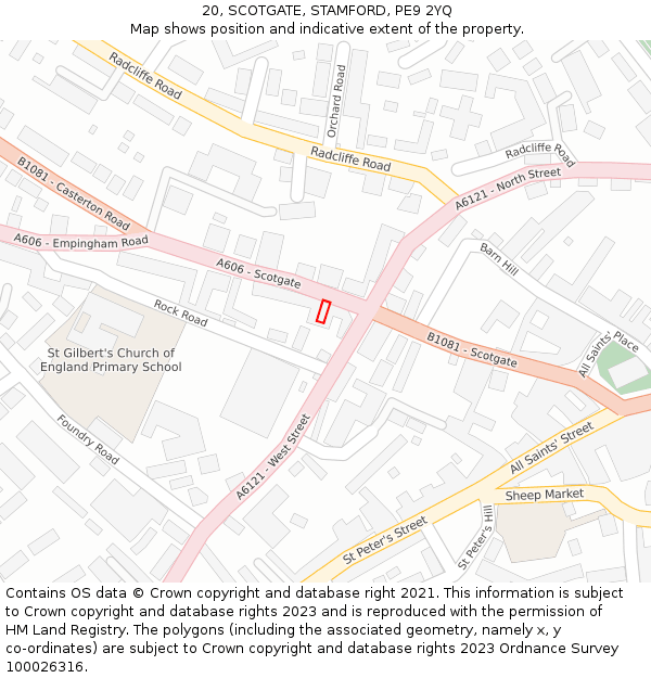 20, SCOTGATE, STAMFORD, PE9 2YQ: Location map and indicative extent of plot
