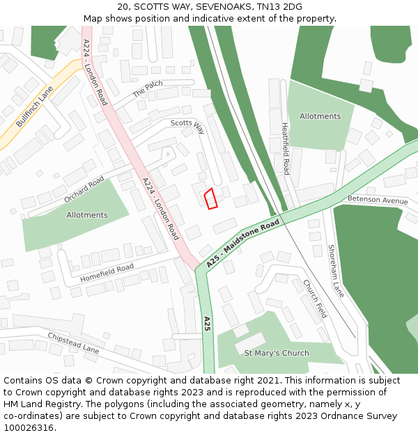 20, SCOTTS WAY, SEVENOAKS, TN13 2DG: Location map and indicative extent of plot