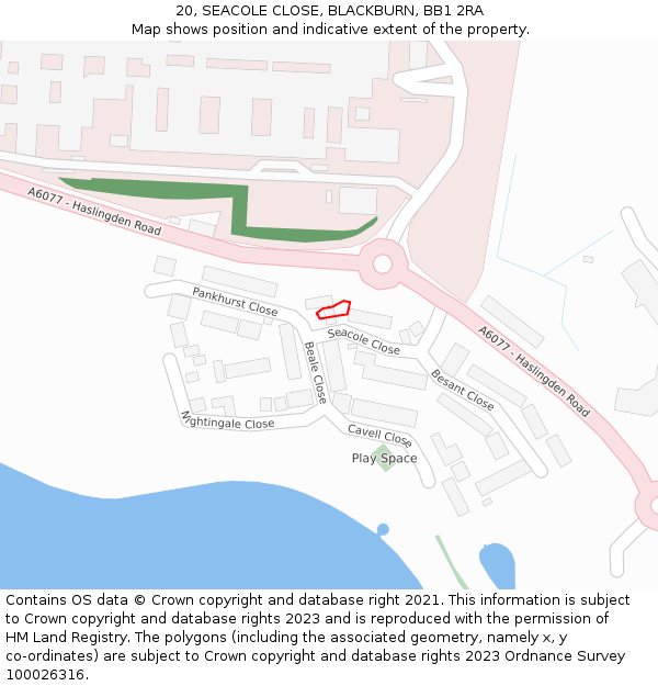 20, SEACOLE CLOSE, BLACKBURN, BB1 2RA: Location map and indicative extent of plot