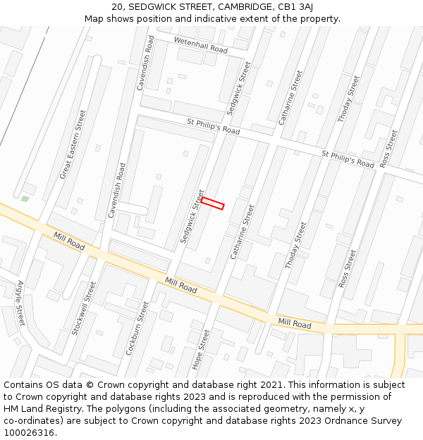 20, SEDGWICK STREET, CAMBRIDGE, CB1 3AJ: Location map and indicative extent of plot