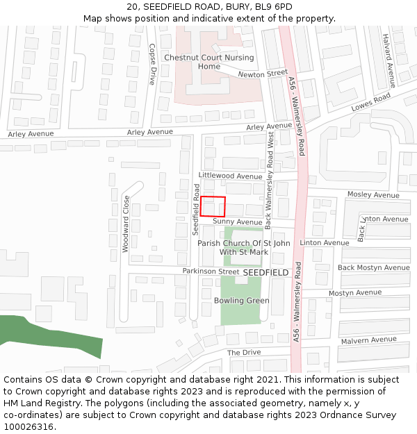 20, SEEDFIELD ROAD, BURY, BL9 6PD: Location map and indicative extent of plot