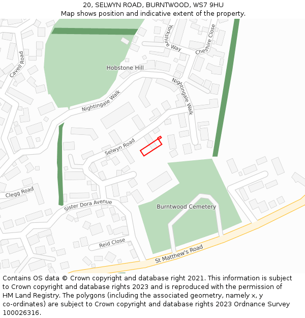 20, SELWYN ROAD, BURNTWOOD, WS7 9HU: Location map and indicative extent of plot