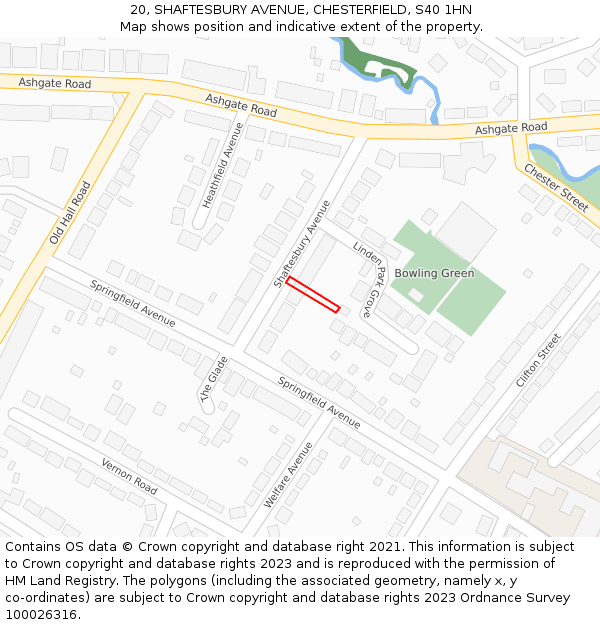 20, SHAFTESBURY AVENUE, CHESTERFIELD, S40 1HN: Location map and indicative extent of plot
