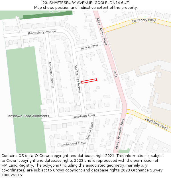 20, SHAFTESBURY AVENUE, GOOLE, DN14 6UZ: Location map and indicative extent of plot