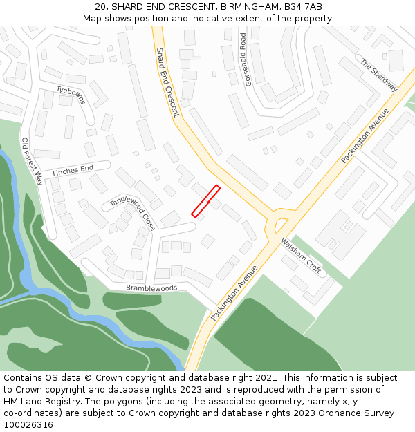20, SHARD END CRESCENT, BIRMINGHAM, B34 7AB: Location map and indicative extent of plot