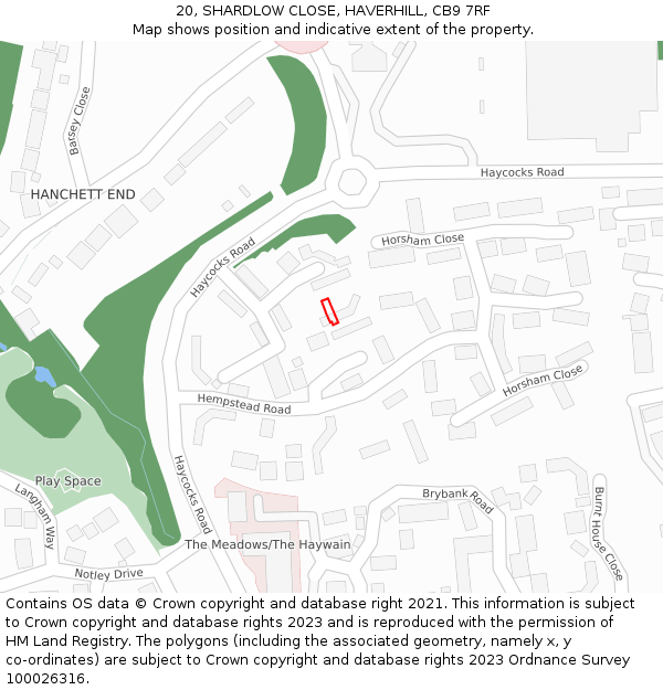 20, SHARDLOW CLOSE, HAVERHILL, CB9 7RF: Location map and indicative extent of plot
