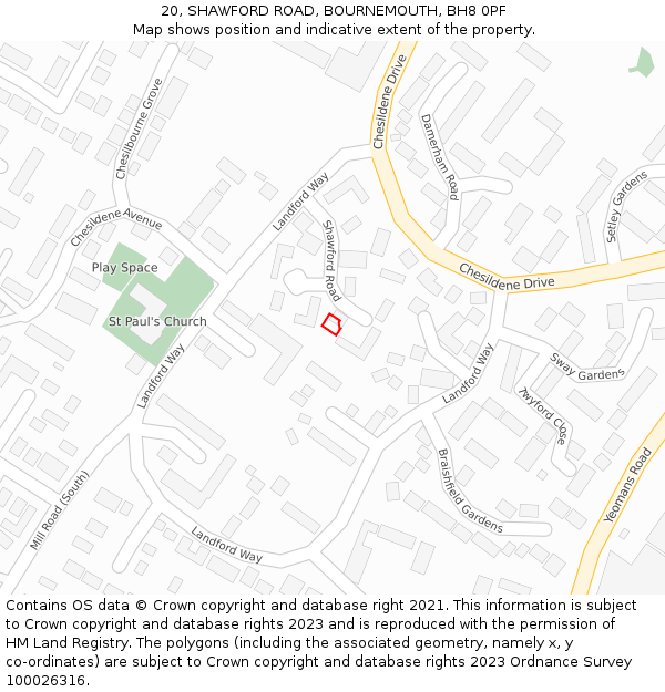 20, SHAWFORD ROAD, BOURNEMOUTH, BH8 0PF: Location map and indicative extent of plot