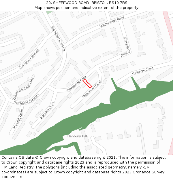 20, SHEEPWOOD ROAD, BRISTOL, BS10 7BS: Location map and indicative extent of plot