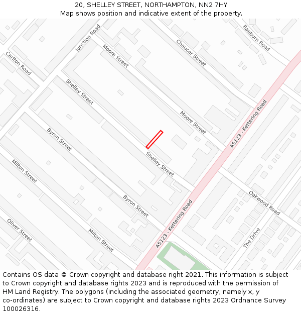 20, SHELLEY STREET, NORTHAMPTON, NN2 7HY: Location map and indicative extent of plot