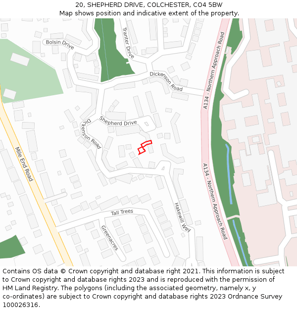 20, SHEPHERD DRIVE, COLCHESTER, CO4 5BW: Location map and indicative extent of plot