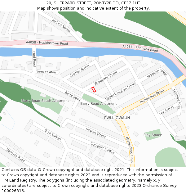 20, SHEPPARD STREET, PONTYPRIDD, CF37 1HT: Location map and indicative extent of plot