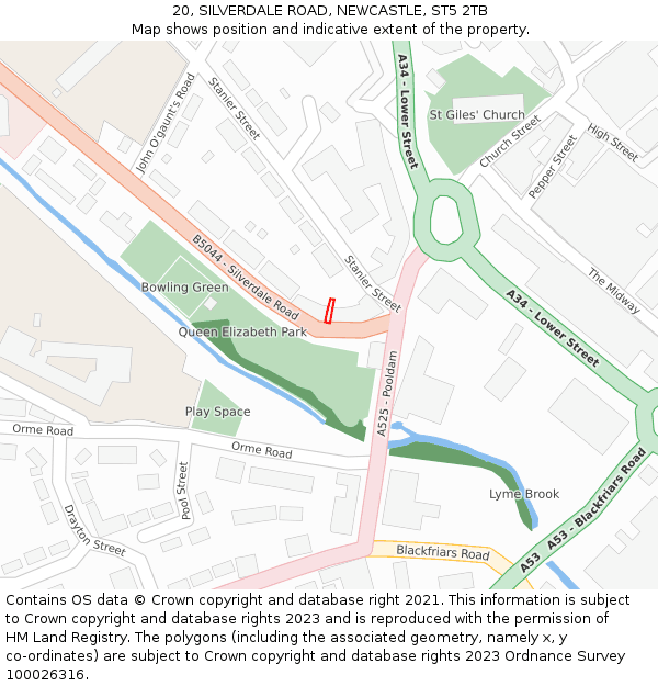 20, SILVERDALE ROAD, NEWCASTLE, ST5 2TB: Location map and indicative extent of plot