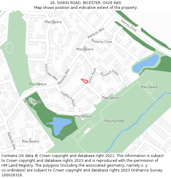 20, SISKIN ROAD, BICESTER, OX26 6WX: Location map and indicative extent of plot