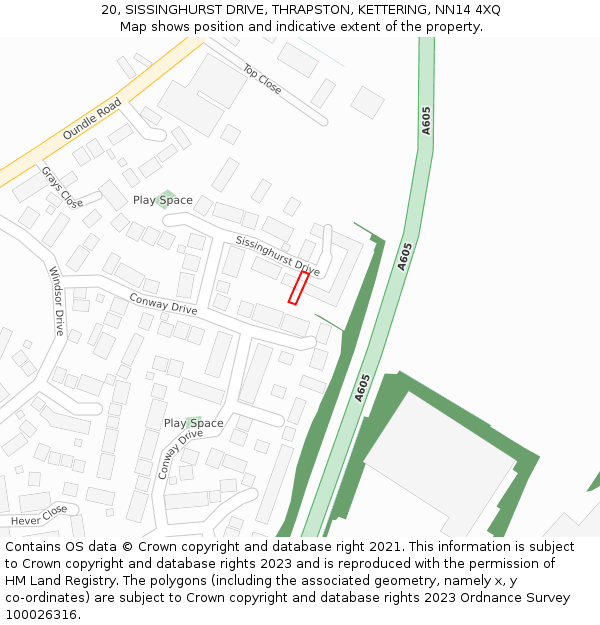 20, SISSINGHURST DRIVE, THRAPSTON, KETTERING, NN14 4XQ: Location map and indicative extent of plot