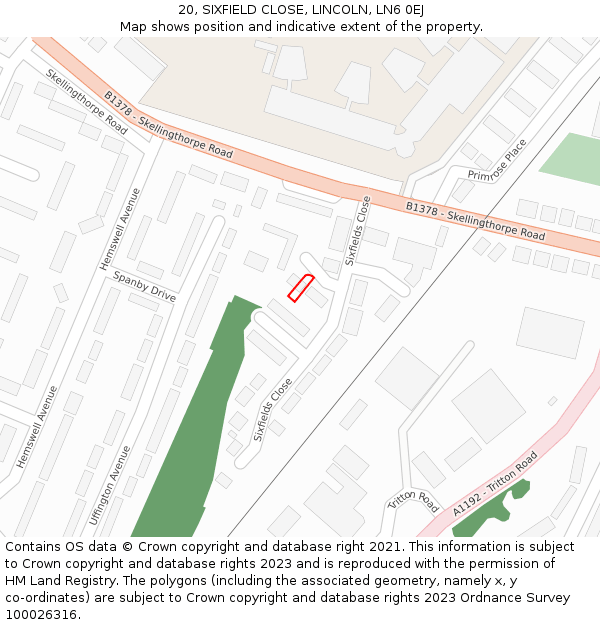 20, SIXFIELD CLOSE, LINCOLN, LN6 0EJ: Location map and indicative extent of plot