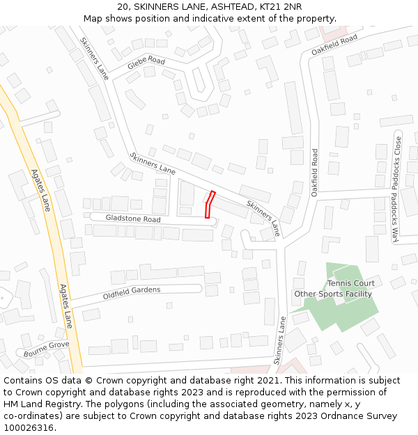 20, SKINNERS LANE, ASHTEAD, KT21 2NR: Location map and indicative extent of plot
