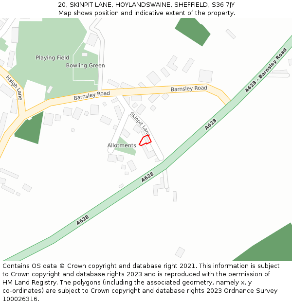 20, SKINPIT LANE, HOYLANDSWAINE, SHEFFIELD, S36 7JY: Location map and indicative extent of plot