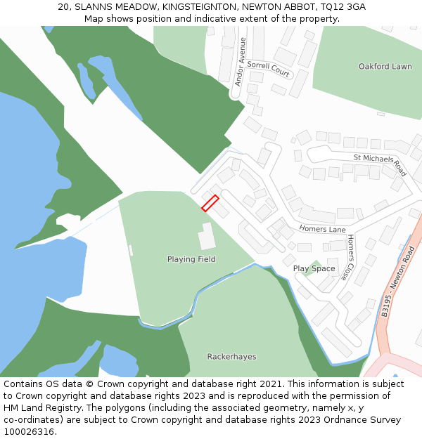 20, SLANNS MEADOW, KINGSTEIGNTON, NEWTON ABBOT, TQ12 3GA: Location map and indicative extent of plot