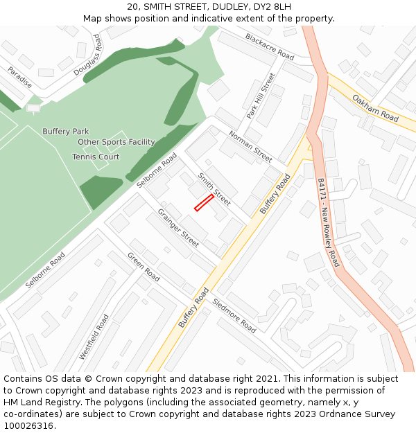 20, SMITH STREET, DUDLEY, DY2 8LH: Location map and indicative extent of plot