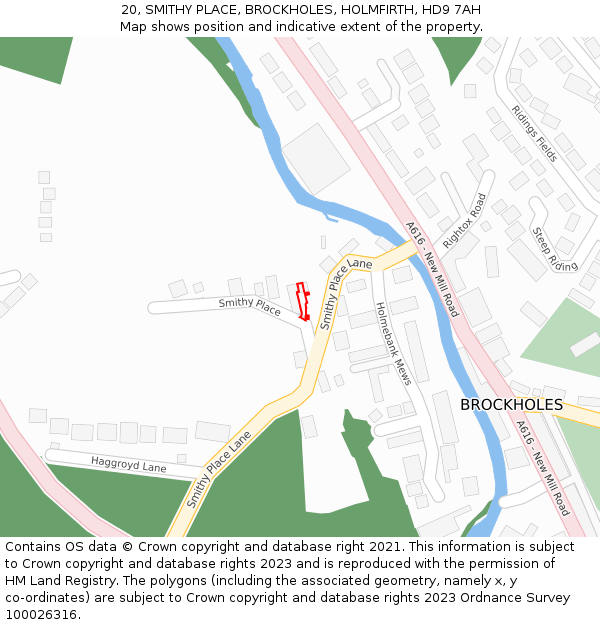 20, SMITHY PLACE, BROCKHOLES, HOLMFIRTH, HD9 7AH: Location map and indicative extent of plot