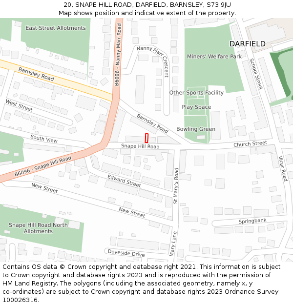 20, SNAPE HILL ROAD, DARFIELD, BARNSLEY, S73 9JU: Location map and indicative extent of plot