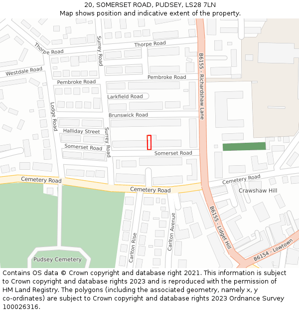 20, SOMERSET ROAD, PUDSEY, LS28 7LN: Location map and indicative extent of plot