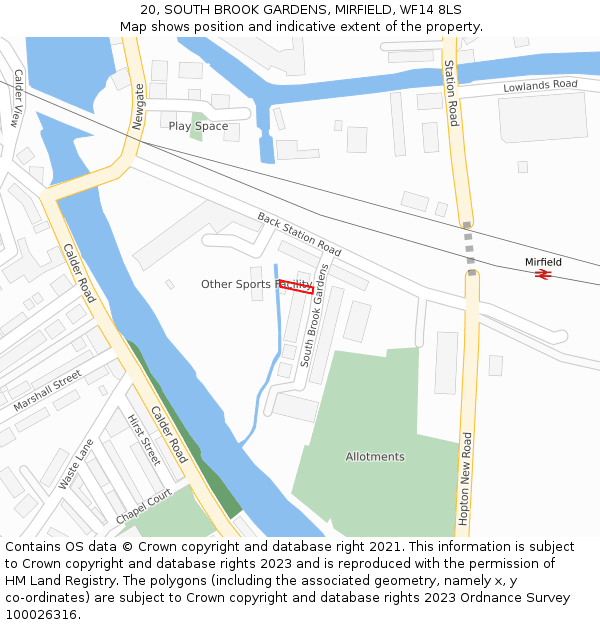20, SOUTH BROOK GARDENS, MIRFIELD, WF14 8LS: Location map and indicative extent of plot