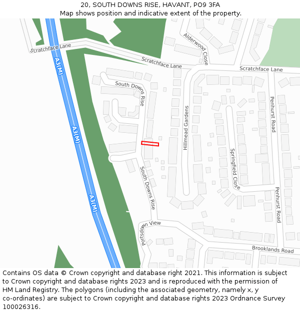 20, SOUTH DOWNS RISE, HAVANT, PO9 3FA: Location map and indicative extent of plot