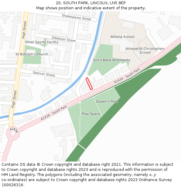 20, SOUTH PARK, LINCOLN, LN5 8EP: Location map and indicative extent of plot
