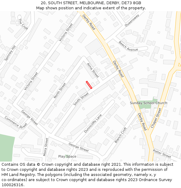 20, SOUTH STREET, MELBOURNE, DERBY, DE73 8GB: Location map and indicative extent of plot